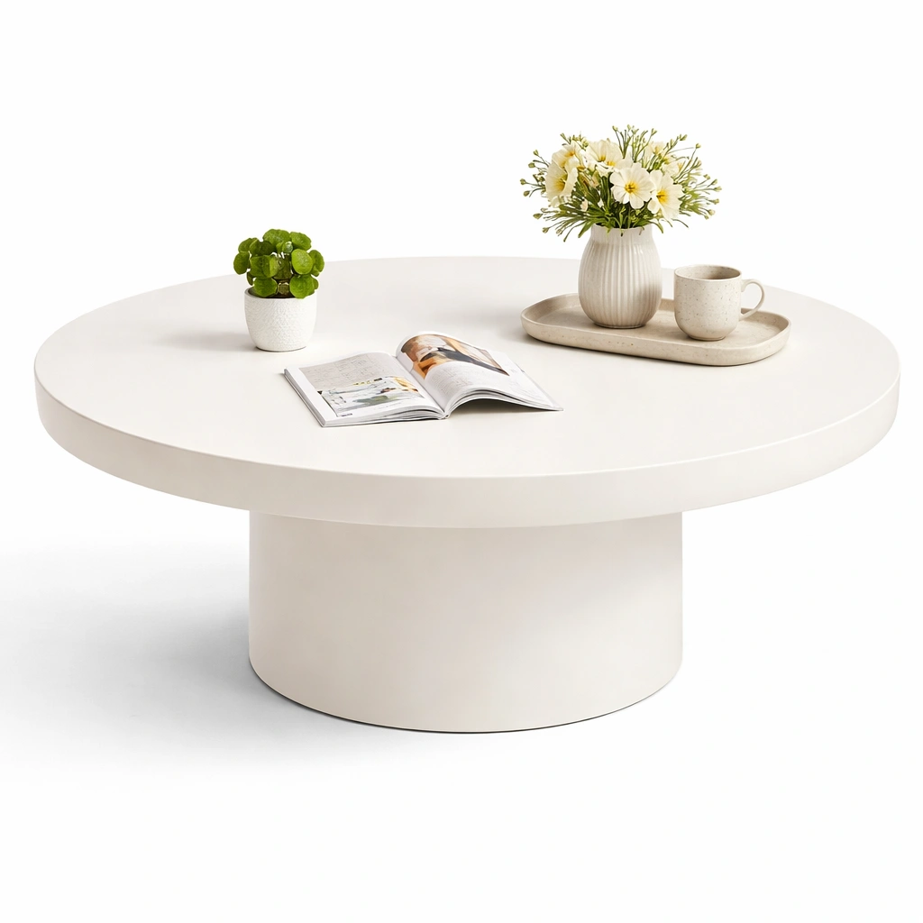 Minimalistischer Couchtisch Rund in Matt Weiss-Norenio